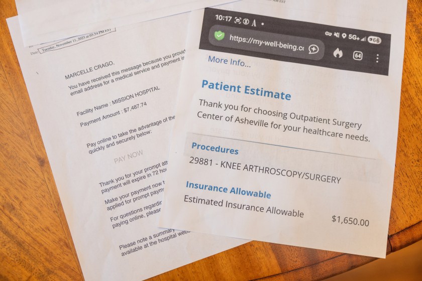 Two papers are displayed on a tabletop, the top one reads "Patient Estimate"