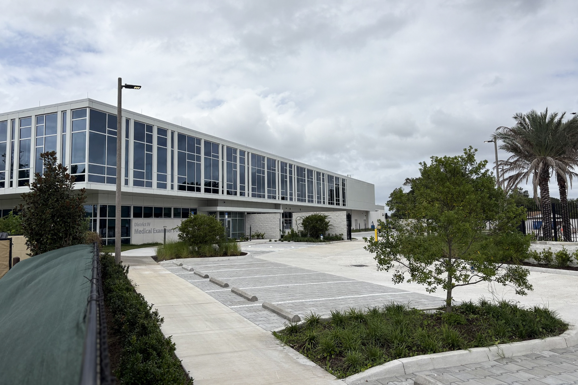 An exterior shot of the District 4 Medical Examiner's Office in Jacksonville.
